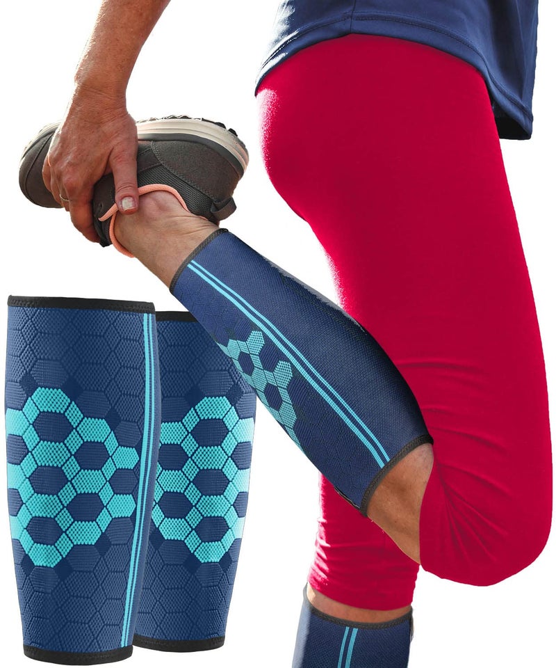Sparthos Calf Compression Sleeves Pair Leg Compression Socks for Men and Women Shin Splint Calf Pain Relief Calf Calves Sports Support Running Walking Yoga Thigh Hamstring Brace BlueS