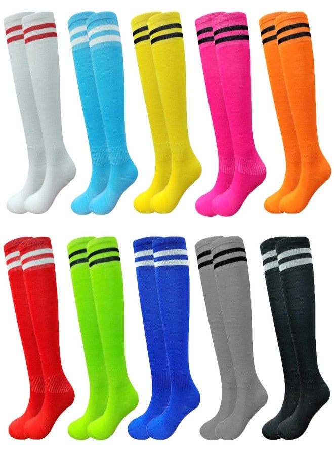 Tergy 10 Pairs Kids Soccer Socks Stretchy Knee High Tube Socks Colorful Football Athletic Team Socks for Boys Girls (4-8 Years Old) - Image 1