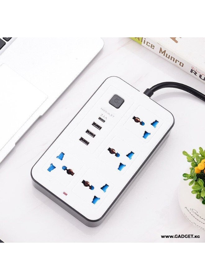 GKK A37 2000W Multipurpose Extension Socket with 4 Outlet Power Strip, 3 USB Ports, and 1 USB-C Port, 2M Cable - Image 1