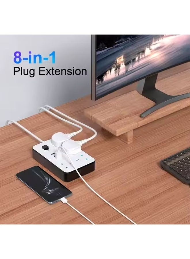 GKK A37 2000W Multipurpose Extension Socket with 4 Outlet Power Strip, 3 USB Ports, and 1 USB-C Port, 2M Cable - Image 2