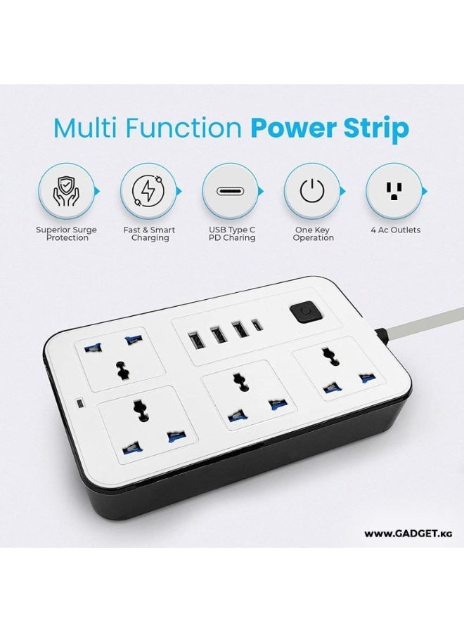 GKK A37 2000W Multipurpose Extension Socket with 4 Outlet Power Strip, 3 USB Ports, and 1 USB-C Port, 2M Cable - Image 3