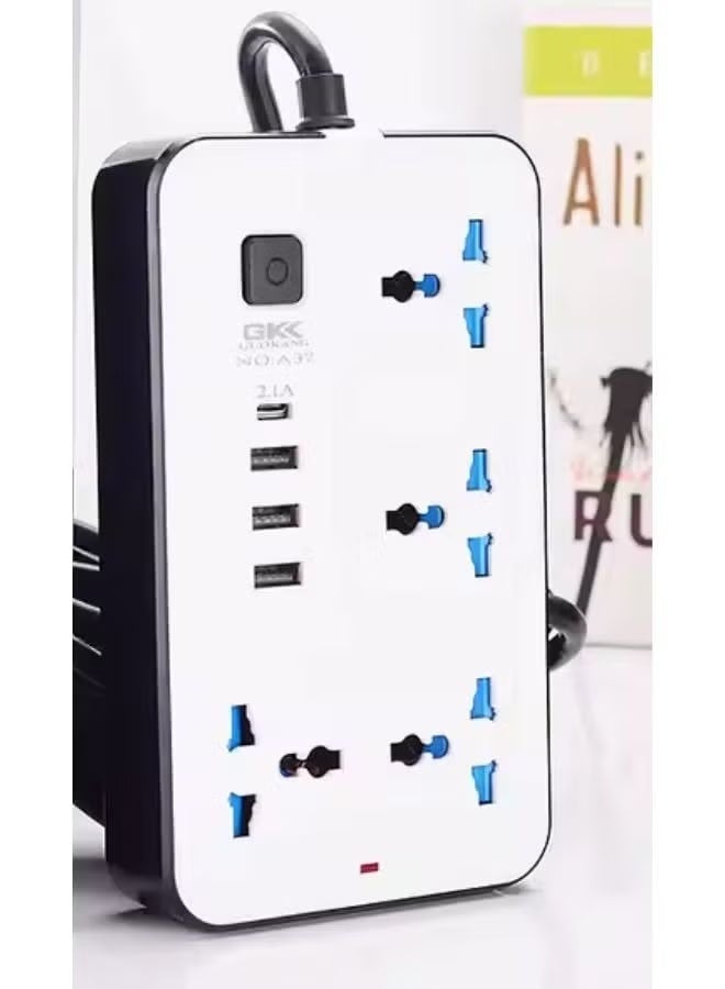 GKK A37 2000W Multipurpose Extension Socket with 4 Outlet Power Strip, 3 USB Ports, and 1 USB-C Port, 2M Cable - Image 4