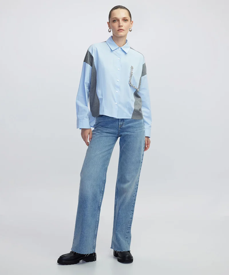 ابيكول Embellished Mixed Media Shirt