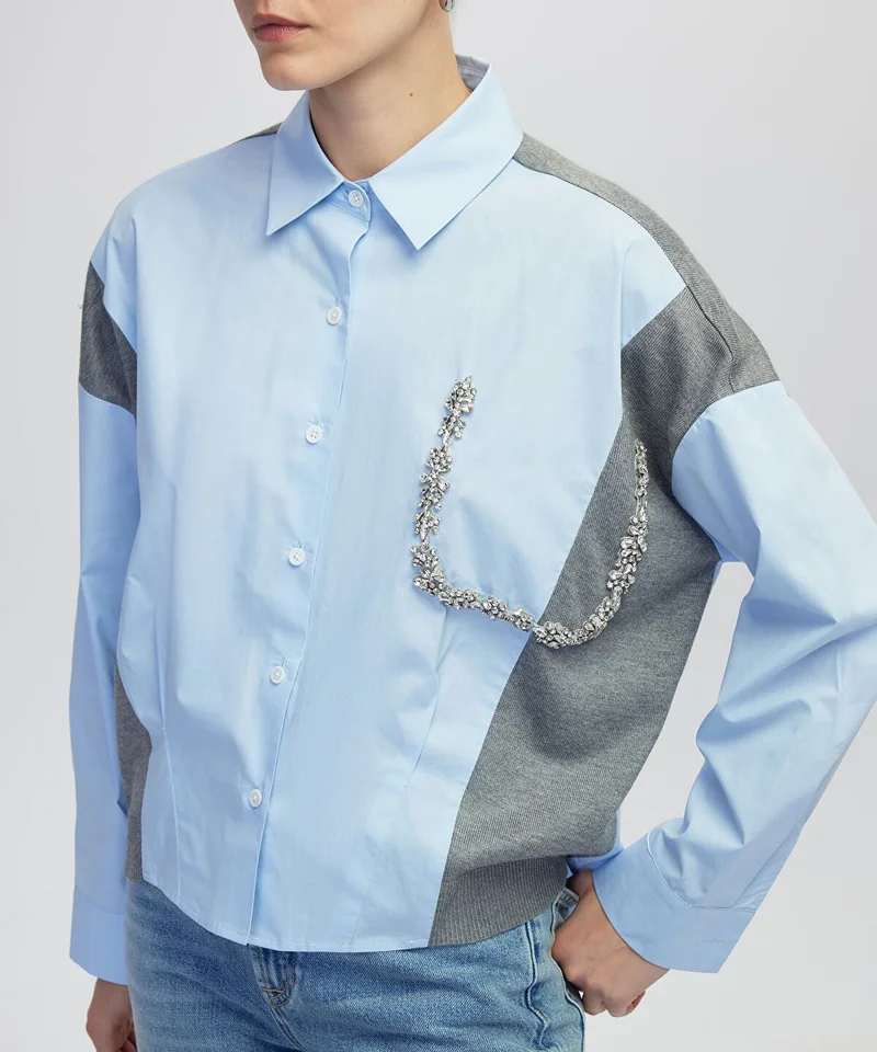 Ipekyol  Embellished Mixed Media Shirt for Women | Best Price UAE