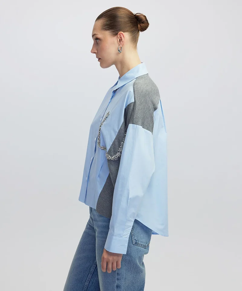 Ipekyol  Embellished Mixed Media Shirt for Women | Best Price UAE
