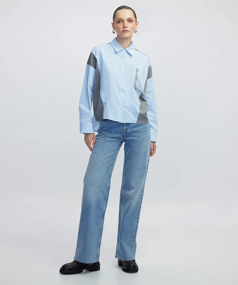 ابيكول Embellished Mixed Media Shirt