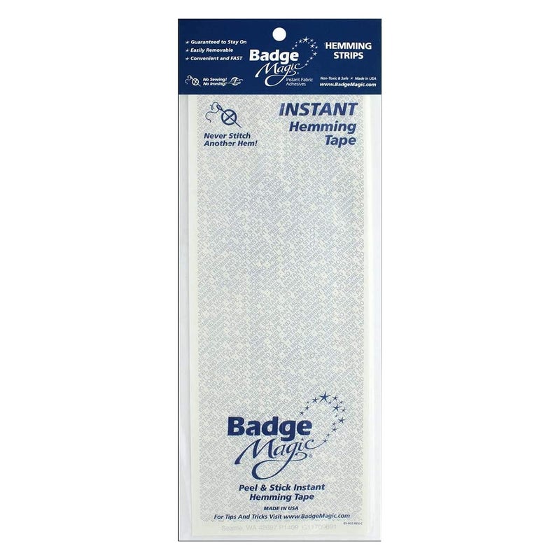 Badge Magic Instant Hemming Tape Kit DIY Peel Stick Double Sided Bond Adhesive No Sewing Washer and Dryer Safe Pants Shirts Skirts Curtains Crafts