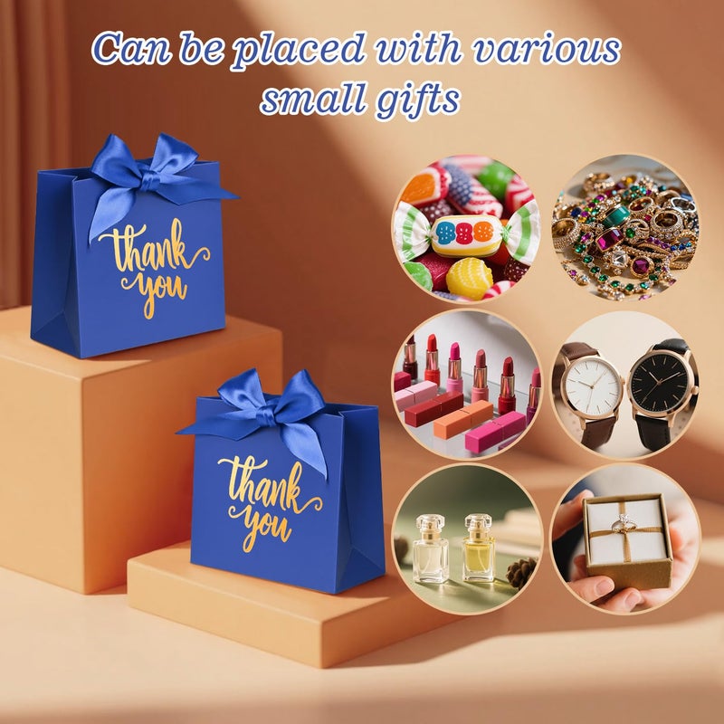 DECHISY 60Pack Mini Thank You Gift Bags, 4.5x1.8x3.9 Inches Blue Paper Gift Bags With Ribbon for Wedding, Candy Favor Boxes, Birthday Party, Baby Shower, Anniversary - Image 3