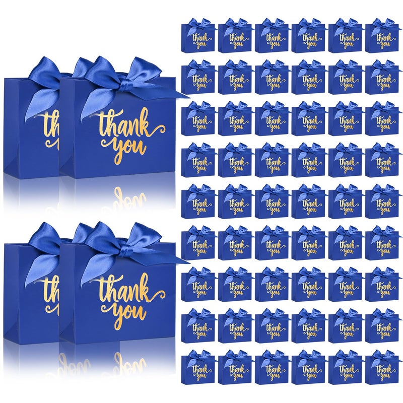 DECHISY 60Pack Mini Thank You Gift Bags, 4.5x1.8x3.9 Inches Blue Paper Gift Bags With Ribbon for Wedding, Candy Favor Boxes, Birthday Party, Baby Shower, Anniversary - Image 1
