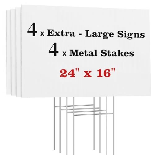 ComboJoy Blank Yard Signs with Stakes, 24 x 16 Inches Corrugated Plastic Custom Sign, Sturdy Stakes and Double-Sided, 4 Pack Large Sign for Garage, Rent, Birthday, Real Estate, Open House, and Guidepost - Image 1
