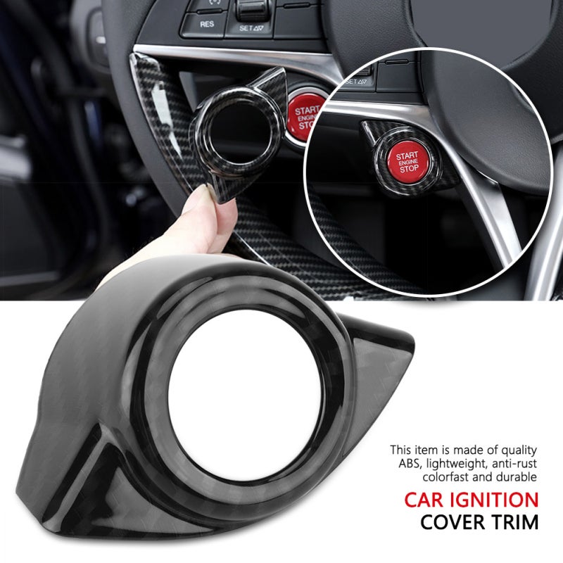 Car Start Stop Button Cover: Quality ABS, Lightweight Anti-Rust Colorfast - Self Adhesive Easy Attach, Glossy Deluxe Appearance for Alfa Romeo Stelvio (2017-2018) Giulia (2016-2018) - Image 2