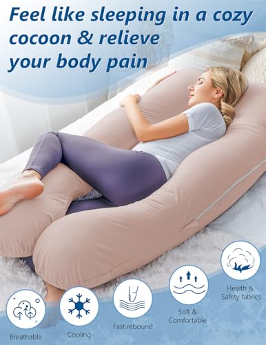 Meiz Pregnancy Pillows, Cooling Pregnancy Pillows for Sleeping, Maternity Pillow for Tall Pregnant Woman, Pregnancy Body Pillow with Cooling Jersey Cover, Apricot - Image 4