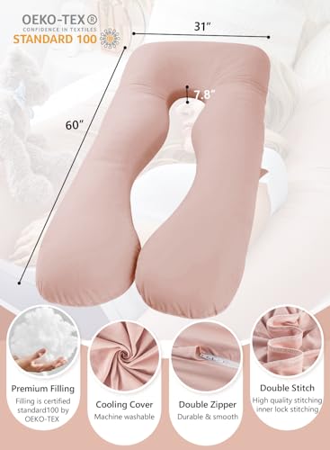 Meiz Pregnancy Pillows, Cooling Pregnancy Pillows for Sleeping, Maternity Pillow for Tall Pregnant Woman, Pregnancy Body Pillow with Cooling Jersey Cover, Apricot - Image 5
