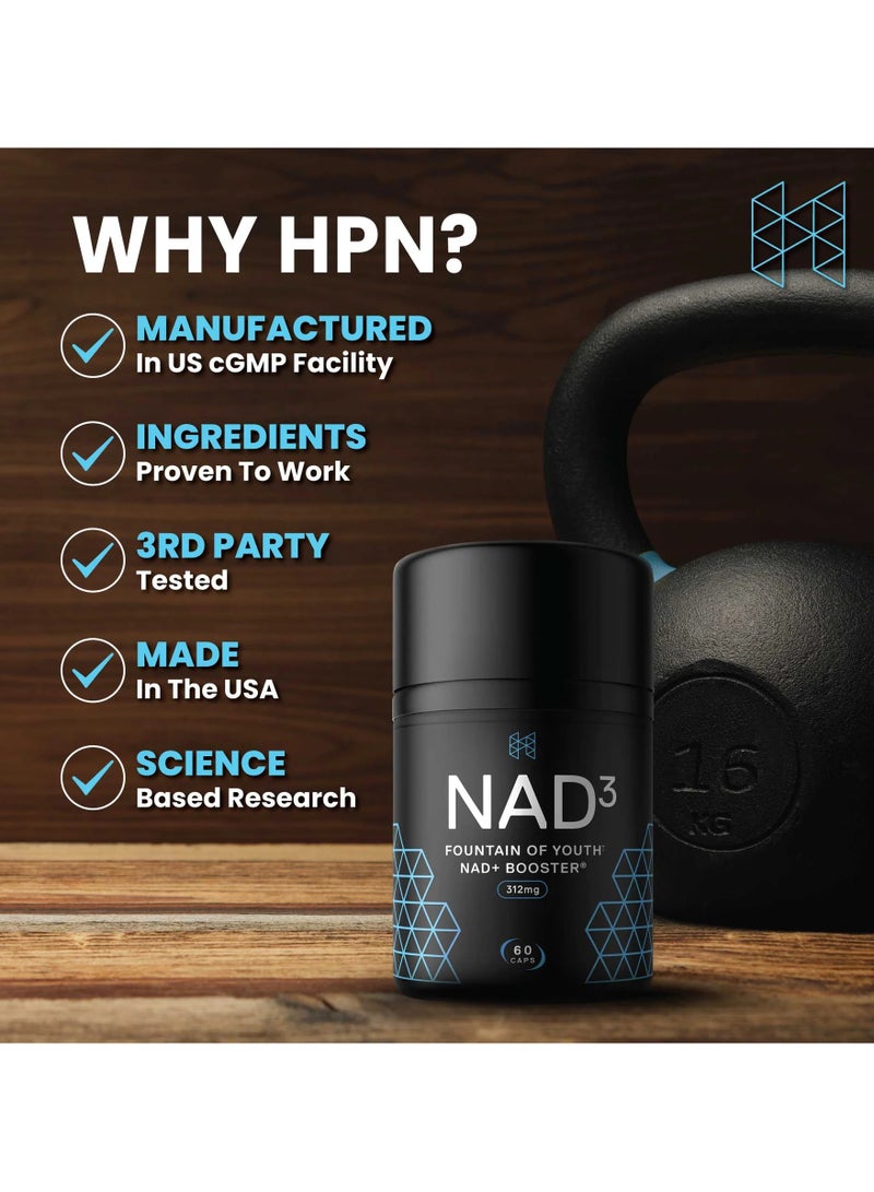 HPN NAD3, NAD+ BOOSTER, 312 mg - 120 Vegetarian Capsules - Image 3