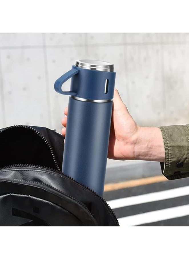 QSHOP Stainless Steel Vacuum Flask Set with 3 Cups (500ml) Keeps Drinks Hot or Cold for Hours, Perfect for Travel, Outdoor Adventures, Office Use  - Image 2