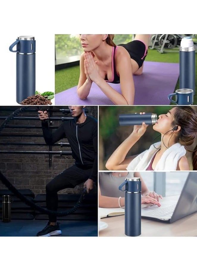QSHOP Stainless Steel Vacuum Flask Set with 3 Cups (500ml) Keeps Drinks Hot or Cold for Hours, Perfect for Travel, Outdoor Adventures, Office Use  - Image 3