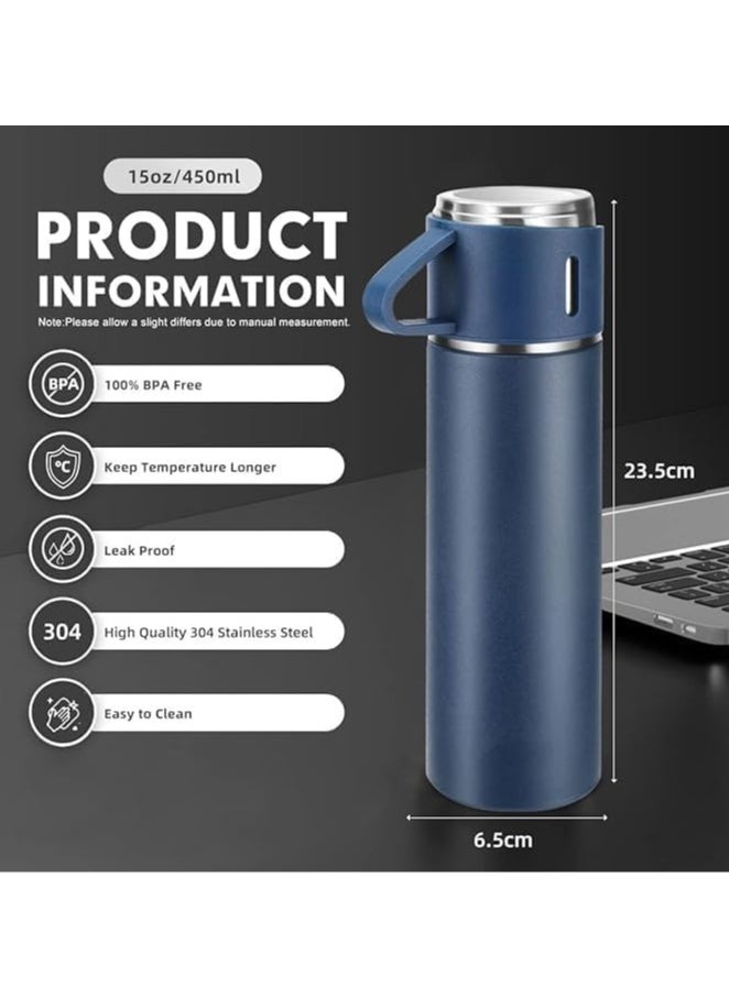 QSHOP Stainless Steel Vacuum Flask Set with 3 Cups (500ml) Keeps Drinks Hot or Cold for Hours, Perfect for Travel, Outdoor Adventures, Office Use  - Image 5