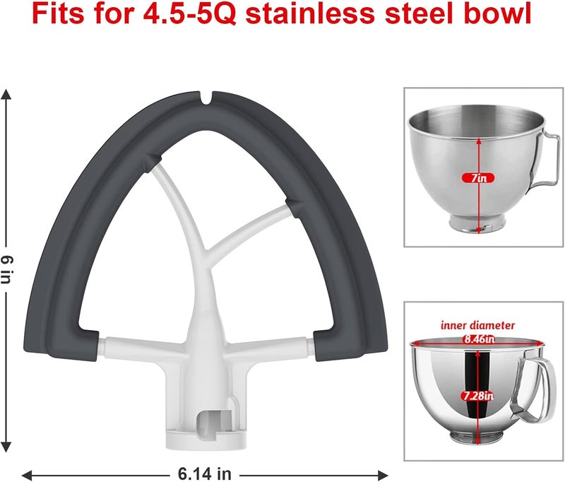 FOCOllK مضرب الحافة المرنة لخلاط Kitchenaid، سعة 4.5-5 كوارت لملحق مضرب Kitchen Aid، يناسب الرأس المائل لملحقات خلاط Kitchenaid مع حواف سيليكون مرنة مكشطة الوعاء من - Image 2