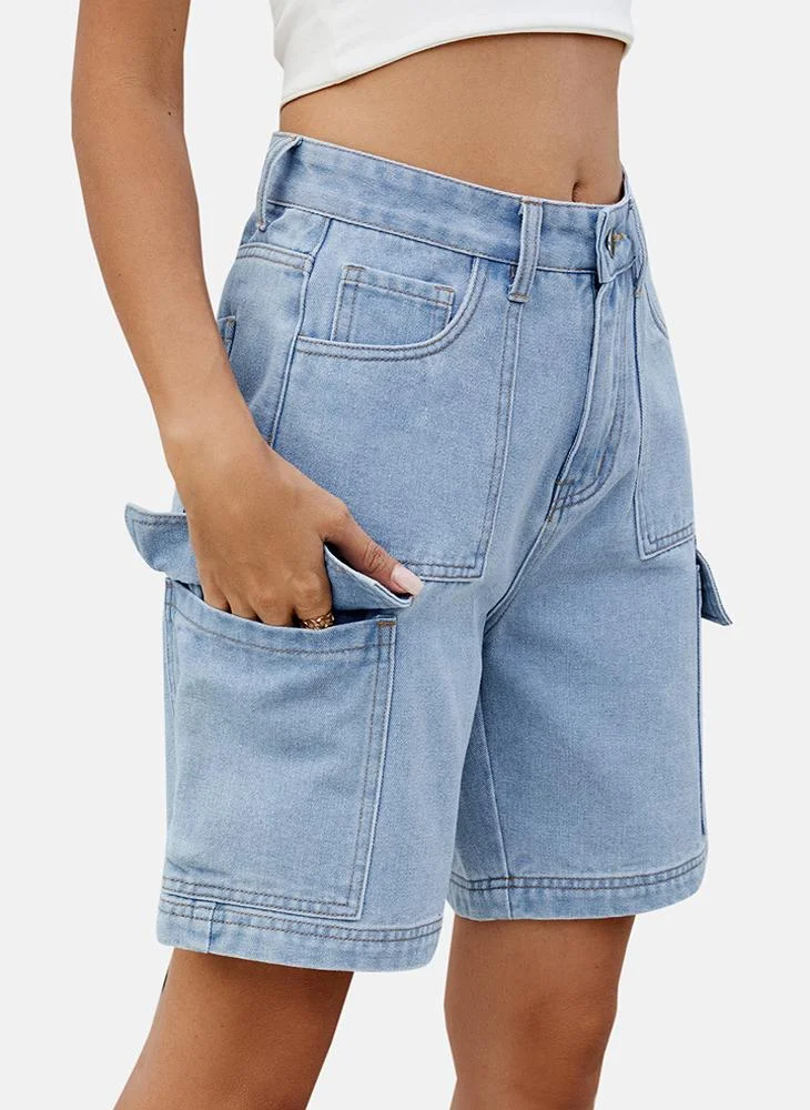 يونيكي Blue Mid Rise Plain Regular Fit Shorts