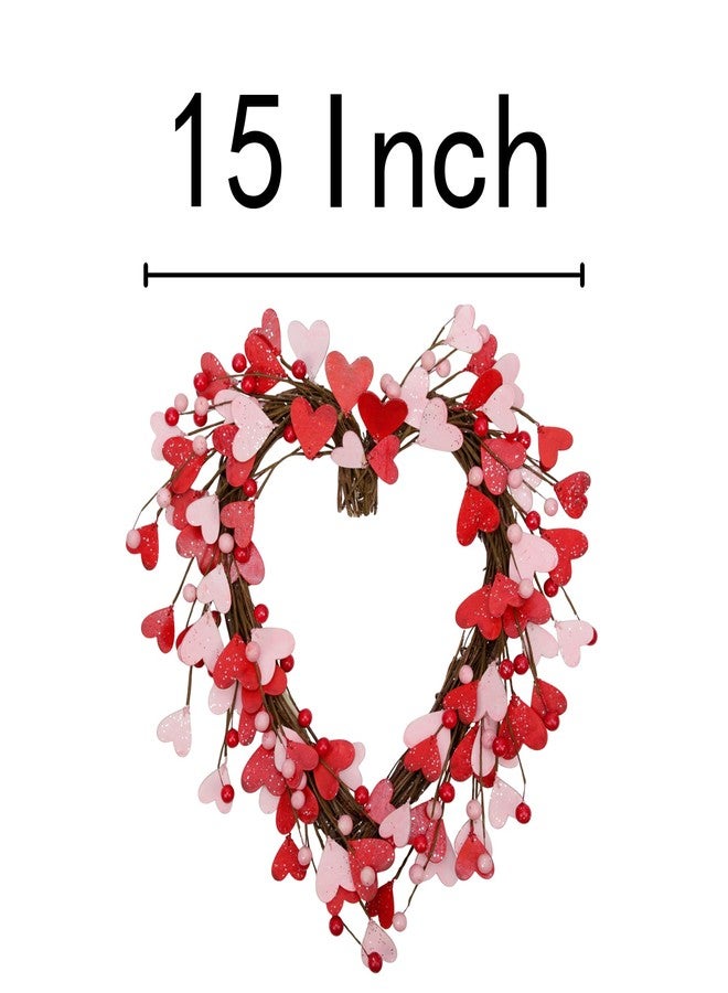 Skrantun 15 Inch Valentine's Day Wreath for Front Door Red Pink Heart Wreaths with Berries Valentine's Day Decorations Valentine's Day Gift for Anniversary Wedding Party Wall Home Indoor Decor - Image 2