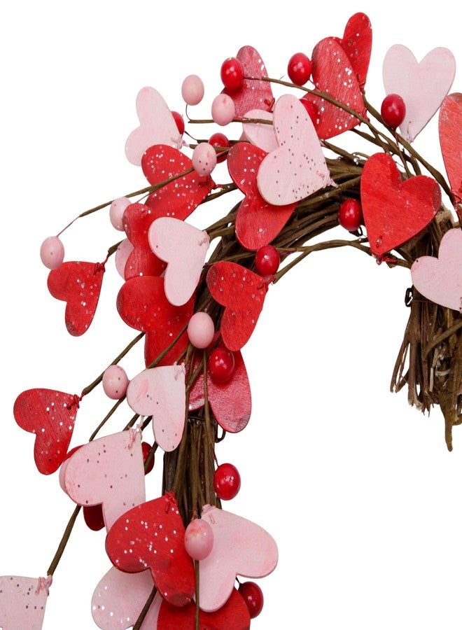 Skrantun 15 Inch Valentine's Day Wreath for Front Door Red Pink Heart Wreaths with Berries Valentine's Day Decorations Valentine's Day Gift for Anniversary Wedding Party Wall Home Indoor Decor - Image 3