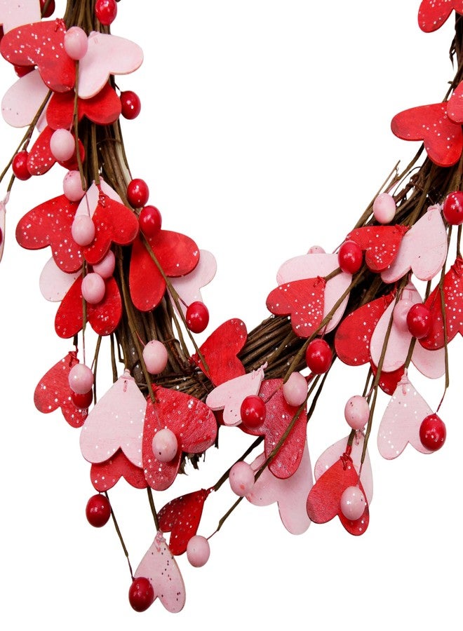 Skrantun 15 Inch Valentine's Day Wreath for Front Door Red Pink Heart Wreaths with Berries Valentine's Day Decorations Valentine's Day Gift for Anniversary Wedding Party Wall Home Indoor Decor - Image 4