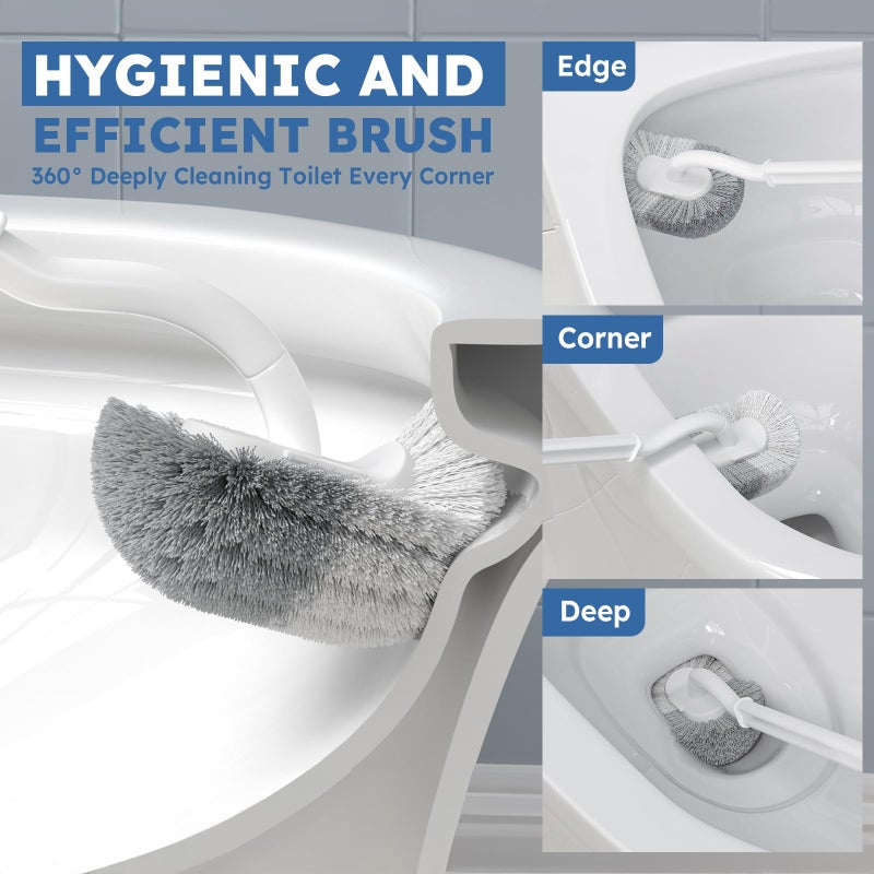TRENTI Toilet Brush, 2 Pack Toilet Brush and Holder Set with Durable Curved BristlesToilet Scrubber, Toilet Bowl Brush with Extra Long Handle,Toilet Cleaner with Caddy for Bathroom Deep Cleaning (2, White) - Image 3