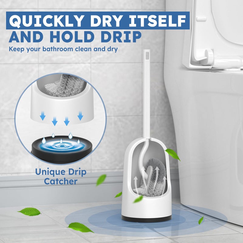 TRENTI Toilet Brush, 2 Pack Toilet Brush and Holder Set with Durable Curved BristlesToilet Scrubber, Toilet Bowl Brush with Extra Long Handle,Toilet Cleaner with Caddy for Bathroom Deep Cleaning (2, White) - Image 5