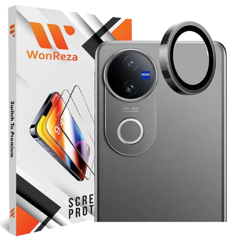 WonReza ® حزمة 1 - واقي عدسة الكاميرا بإطار معدني لهاتف Vivo V50 | Vivo V50E 5G زجاج مقسى وحلقات من سبائك الألومنيوم، إطار معدني فائق الوضوح - أسود - Image 1