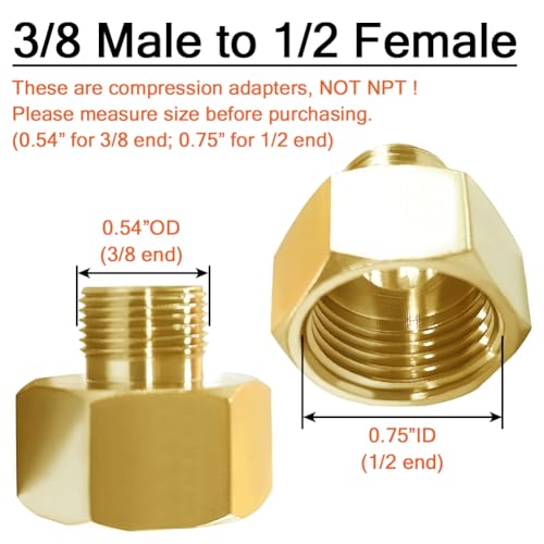 Joywayus 1/2 G Female to 3/8 Compression Male Thread Pipe Fitting, Brass Reducer Faucet Connector Water Hose Adapter, Supply Line Adapter for RV Kitchen Bathroom Plumbing 4PCS - Image 2