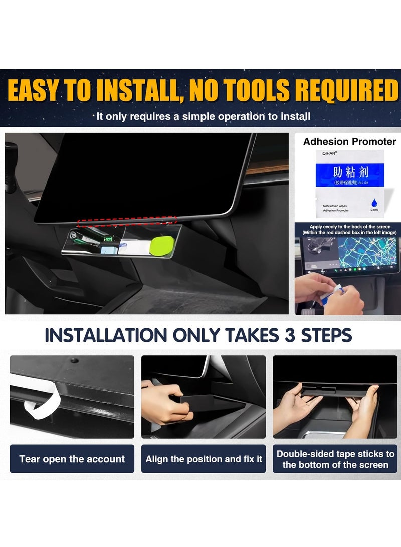 SOLARAE منظم تخزين تحت الشاشة لطراز تسلا 3 وطراز Y، صندوق تخزين غير قابل للانزلاق، منظم تخزين لكونسول السيارة، ملحقات داخلية للسيارة بدون لاصق - Image 4