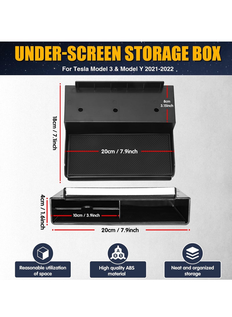 SOLARAE منظم تخزين تحت الشاشة لطراز تسلا 3 وطراز Y، صندوق تخزين غير قابل للانزلاق، منظم تخزين لكونسول السيارة، ملحقات داخلية للسيارة بدون لاصق - Image 3