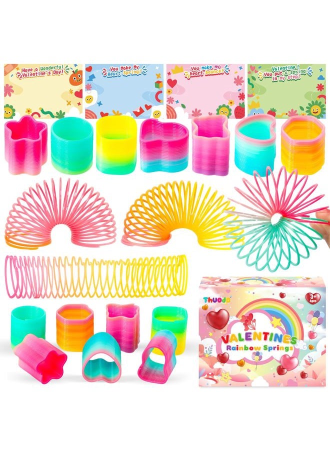 Thuodo 32 Pack Valentines Cards for Kids Classroom with Rainbow Coil Spring Stress Relieve Anxiety Toys, Valentines Day Gifts for Kids Boys Girls Game Prizes Party Favors Supplies - Image 1