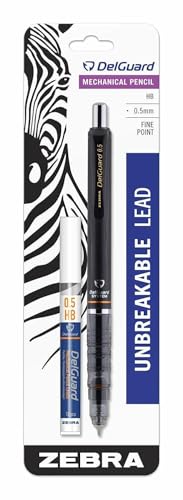 Zebra Pen DelGuard Mechanical Pencil with Lead Refill, Fine Point, 0.5mm, Black Barrel, Standard #2 HB Lead, Refillable, 1-Pack - Image 1