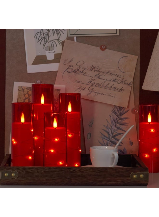 Home Care LED Flameless Candles, Glass – Red, Set of 5 - Image 4