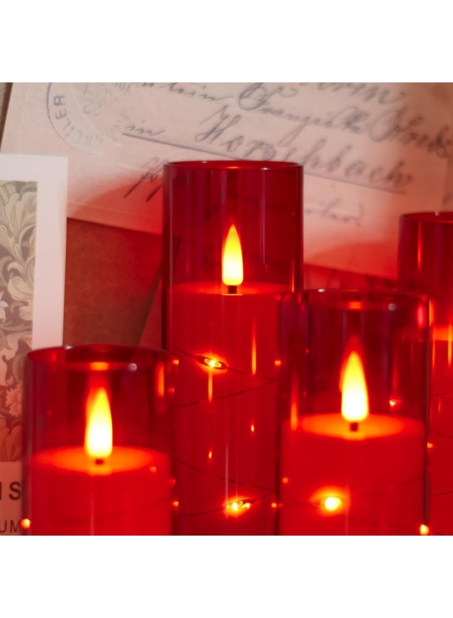 Home Care LED Flameless Candles, Glass – Red, Set of 5 - Image 3