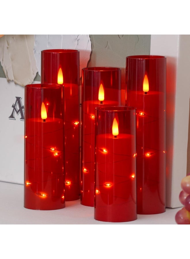 Home Care LED Flameless Candles, Glass – Red, Set of 5 - Image 2