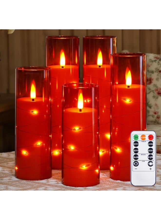 Home Care LED Flameless Candles, Glass – Red, Set of 5 - Image 1