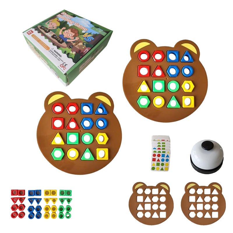 Xanadued Shape Matching Game Children Puzzles Geometric Shape Quick Board Toy Cute Bear Shaped Checkerboard Interactive Board Toys for Two Players with Bell - Image 3