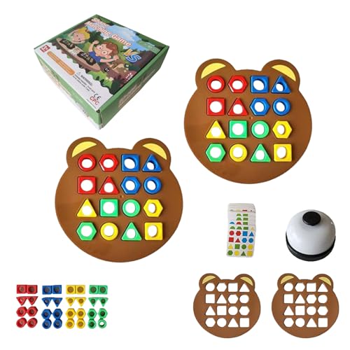 Xanadued Shape Matching Game Children Puzzles Geometric Shape Quick Board Toy Cute Bear Shaped Checkerboard Interactive Board Toys for Two Players with Bell - Image 1