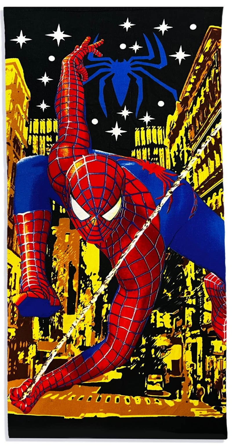 SPIDERMAN مارفل سبايدرمان الأزرق بونشو منشفة للأولاد مع غطاء رأس على شكل سبايدرمان كبير - Image 1