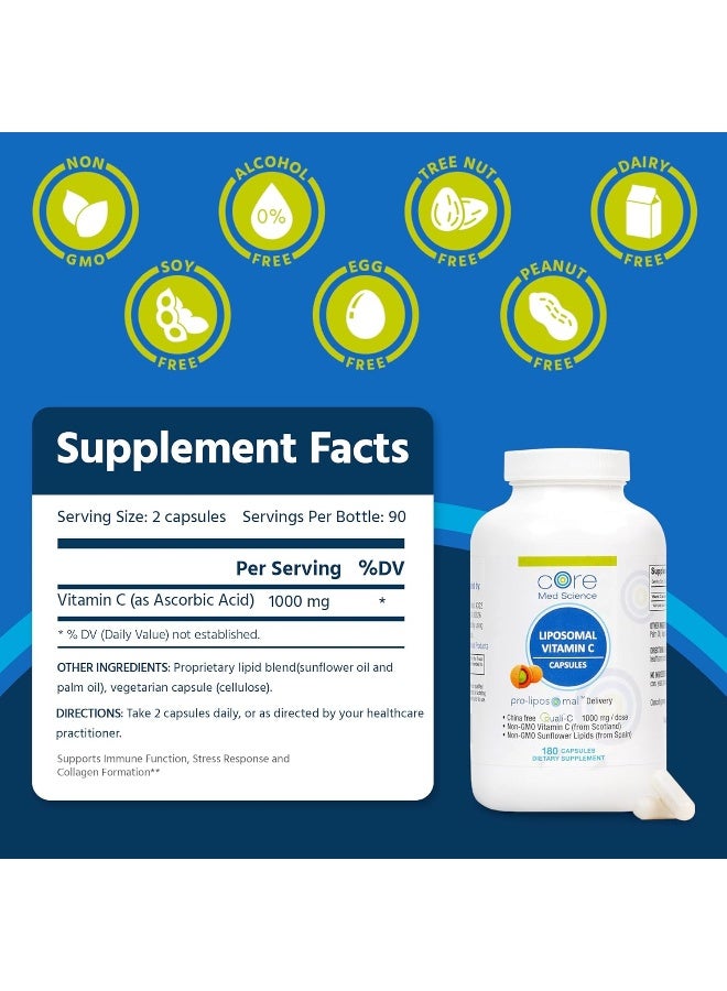Core Med Science Core Med Science Liposomal Vitamin C - 1000mg - 180 Capsules - Quali®-C - Vitamin C Supplement - Made in USA - Image 3
