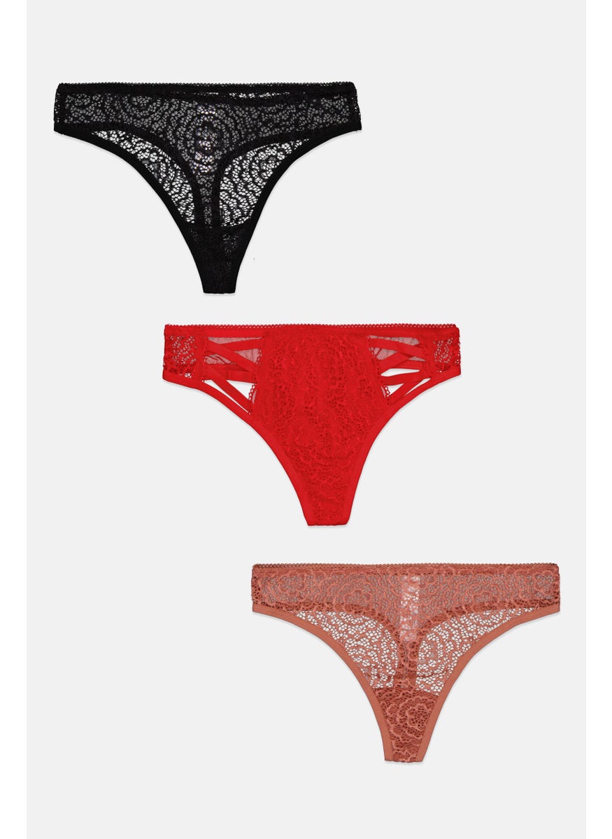 Women 3 Pcs Textured Thong Panties, Red - pzsku/Z96B5F44003FF59B589B6Z/45/_/1724351065/5576aed2-1029-4573-838a-1ff96fcde336