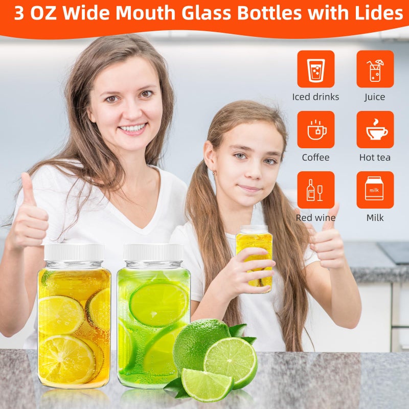 DODHEG 3 Ounce 9 Pcs Glass Juice Bottle Bulk Beverage Containers Glass Drink Containers for Milk Juice Drinks Bottle White Lid - Image 4