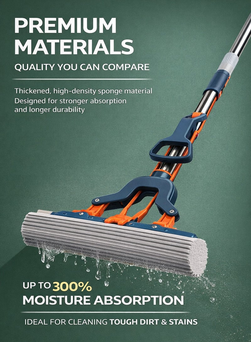 ARNOTEC Hands-Free Flat Mop with Self-Wringing System, 28cm Sponge Head, 110cm Fixed Handle, Easy Click-In Replacement for Floors, Walls & Windows - Image 5