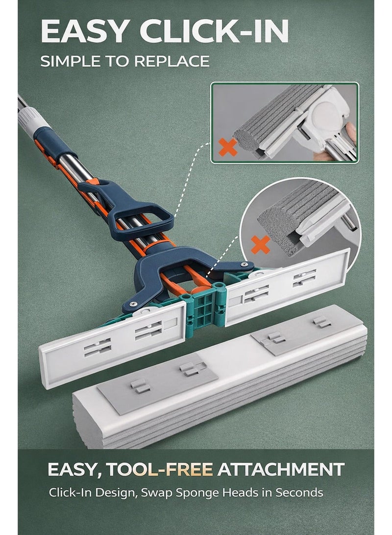 ARNOTEC Hands-Free Flat Mop with Self-Wringing System, 28cm Sponge Head, 110cm Fixed Handle, Easy Click-In Replacement for Floors, Walls & Windows - Image 3