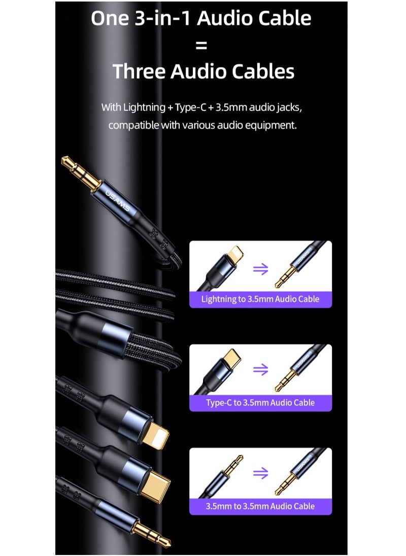 Usams US-SJ556 3 In 1 3.5mm+Type-C+Lightning to 3.5mm Audio Adapter Cable For Multiple devices  1.2m  - Image 3