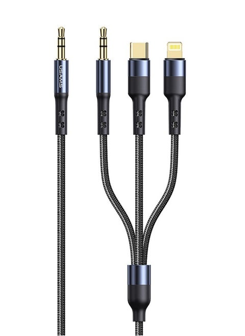 US-SJ556 3 In 1 3.5mm+Type-C+Lightning to 3.5mm Audio Adapter Cable For Multiple devices  1.2m