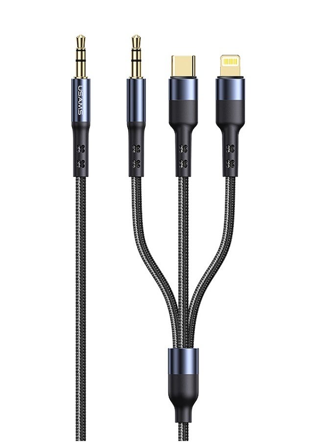 Usams US-SJ556 3 In 1 3.5mm+Type-C+Lightning to 3.5mm Audio Adapter Cable For Multiple devices  1.2m  - Image 1