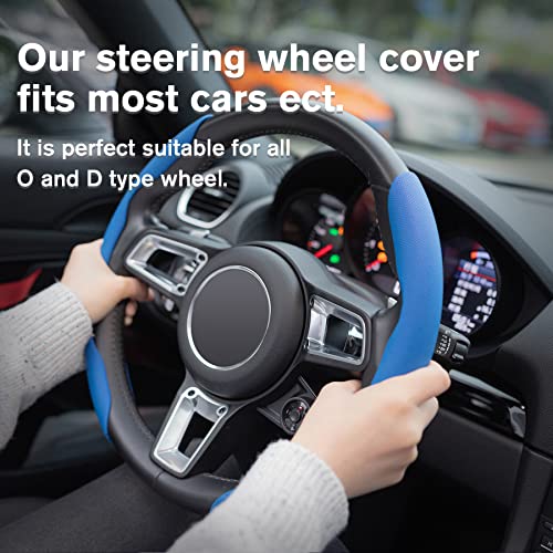amiss غطاء عجلة القيادة من نسيج نابا من أميش، ملحقات داخلية للسيارة، 2 قطعة واقي عجلة قيادة مقسم، واقي عجلة قيادة عالمي 99% (أزرق) - Image 5